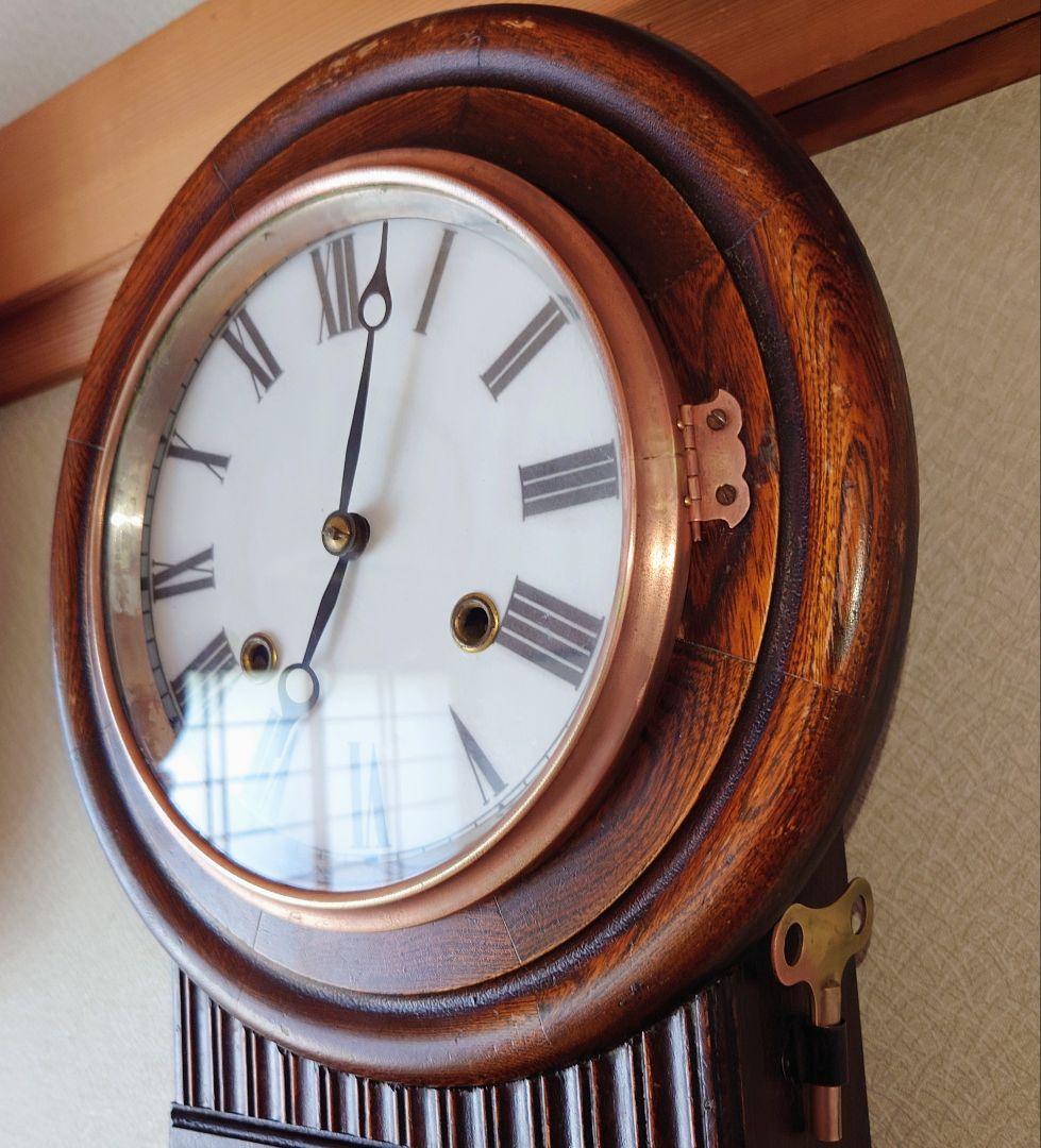 〈完動・美品〉頭丸巻物形ゼンマイ振り子時計　アンティーク古時計