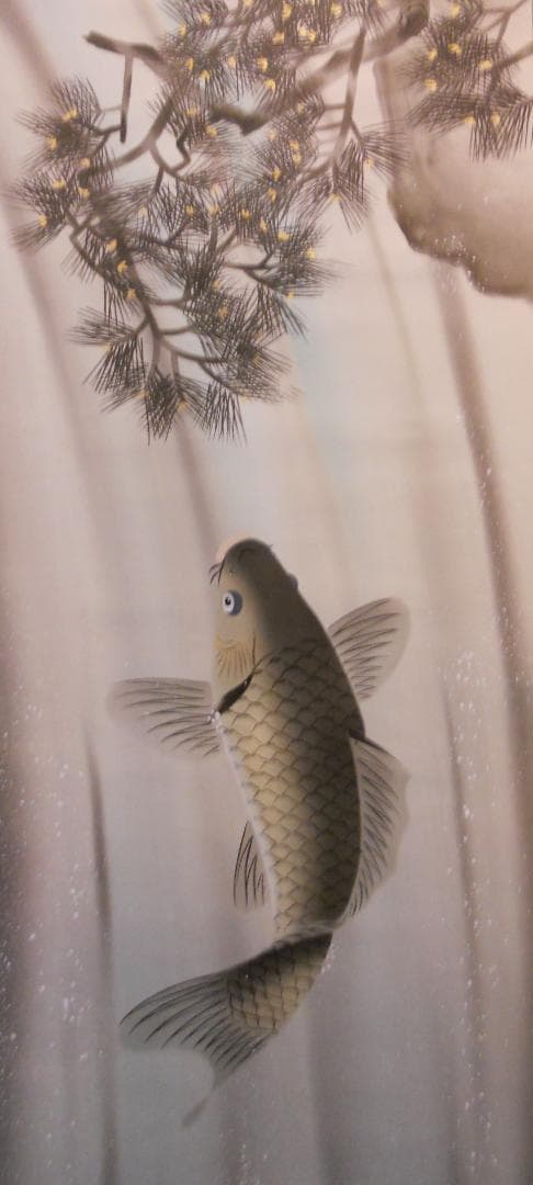 掛け軸 春雪 鯉の滝登り 絹本 希少 軸装 茶道具 掛軸 美品 です。