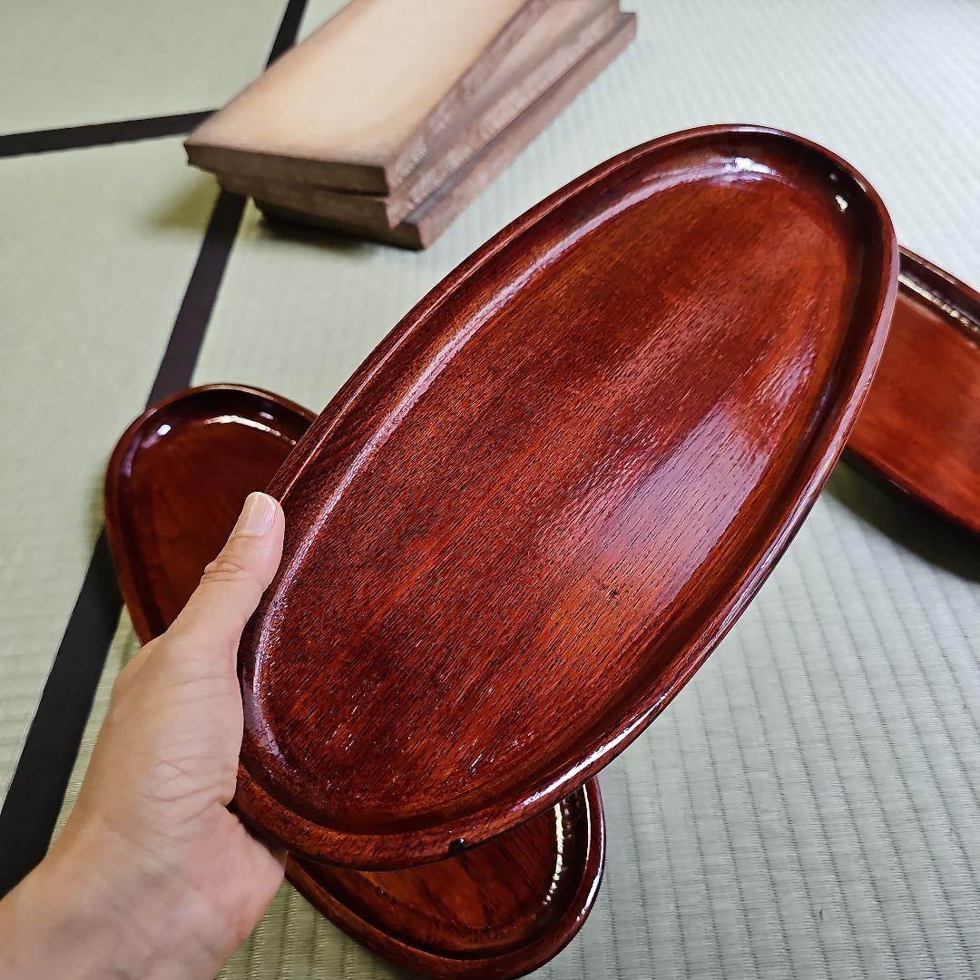 昭和レトロ/1950年代物】漆塗りお盆 天然木製品トレー 茶色 前菜盆3客セット