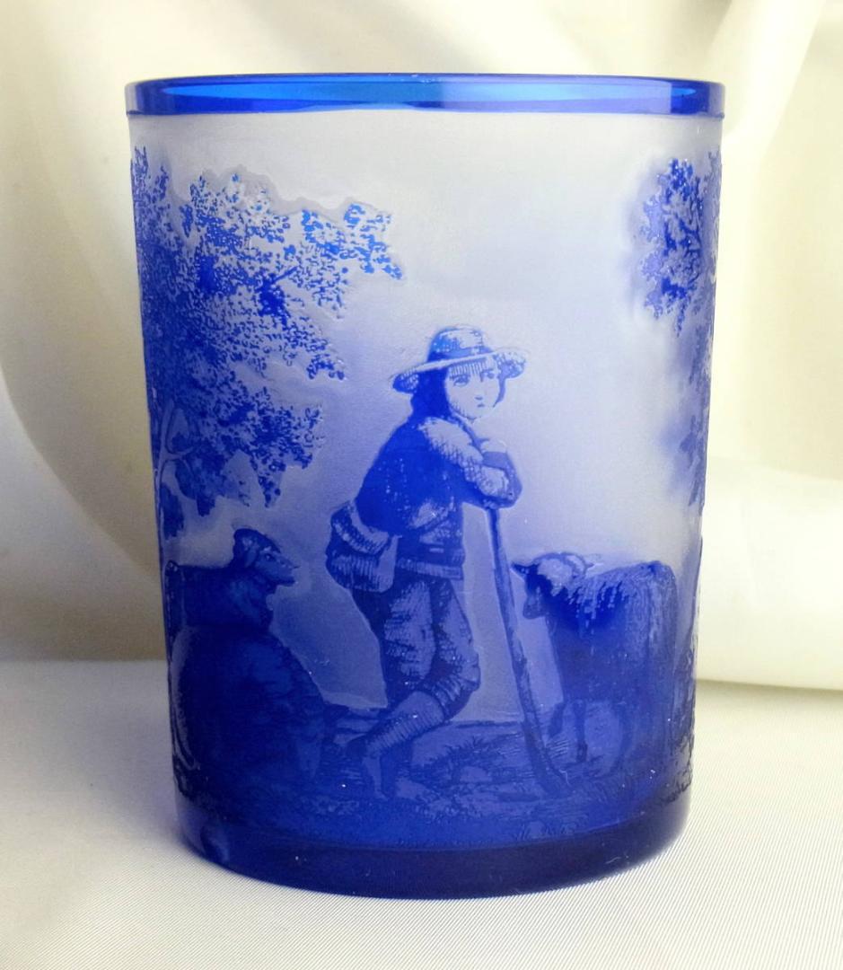 稀少】オールドバカラ 色被せ重厚グラス タンブラーゴブレ 羊飼いの少年