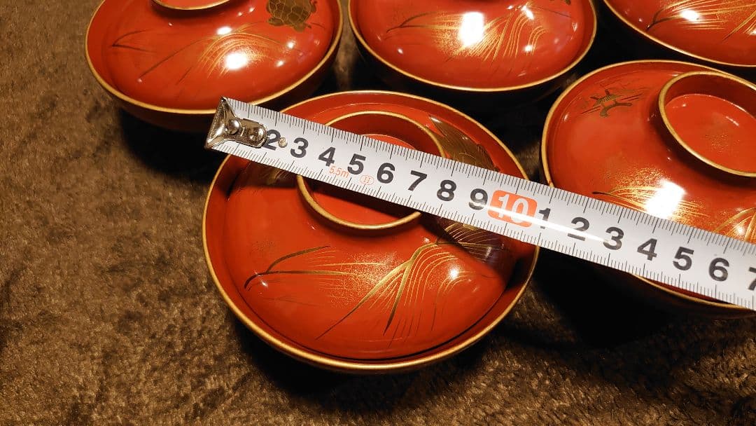 輪島塗　漆器　金蒔絵　蒔絵　蓋椀　亀の図　人間国宝　５客