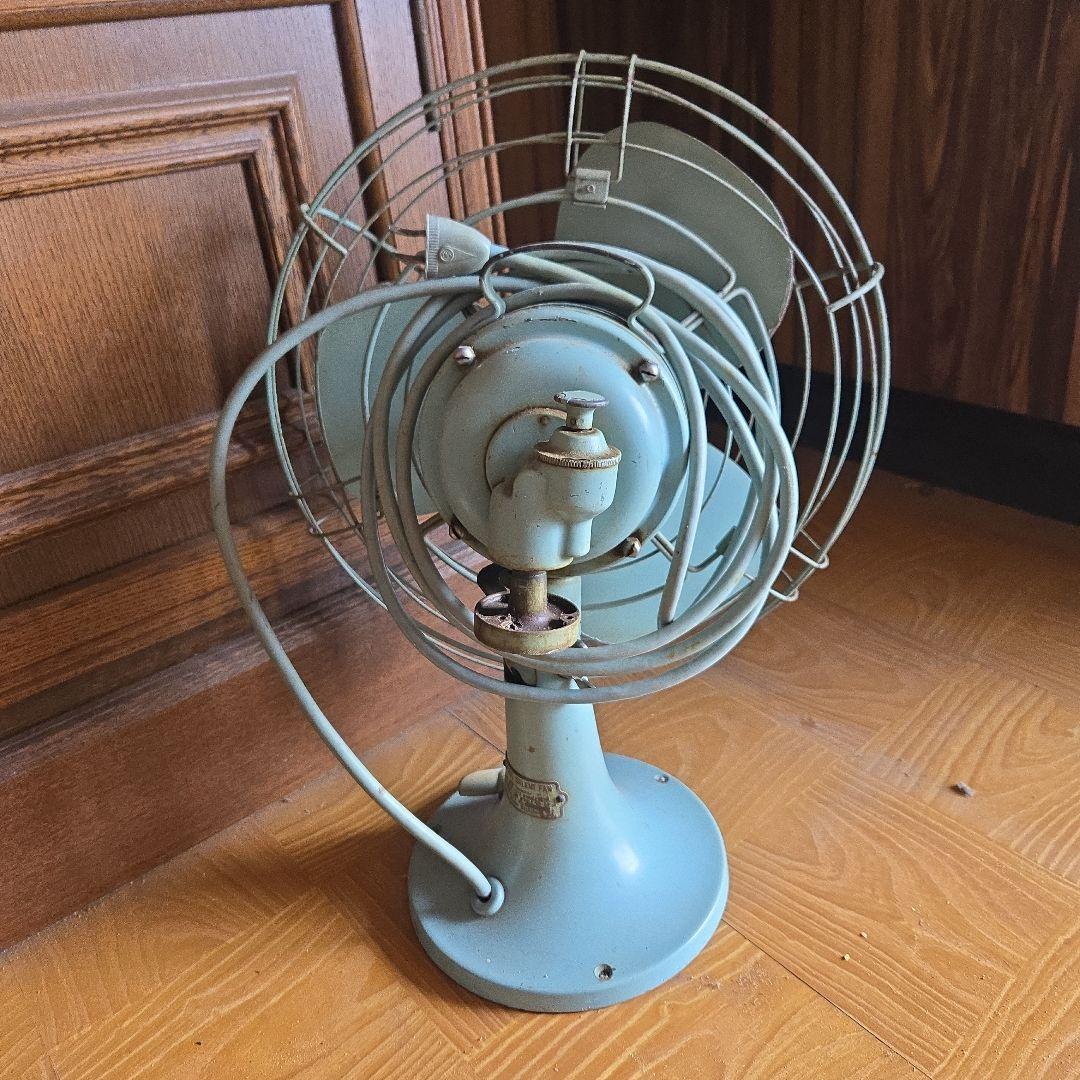 レトロ 青緑 家庭用扇風機 3枚羽