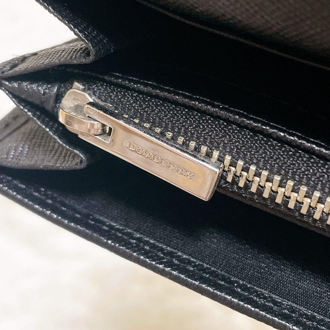 美品✨バーバリー 長財布 三つ折り キャンバス レザー 黒 ノバチェック