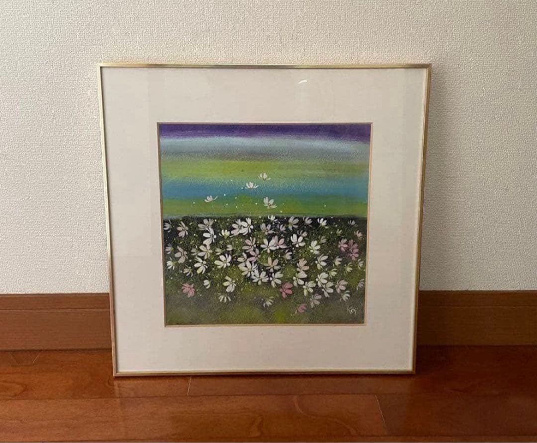 絵画　荒木幸史　肉筆画　1980年代　コスモス　ヴィンテージ　50㎝×50㎝