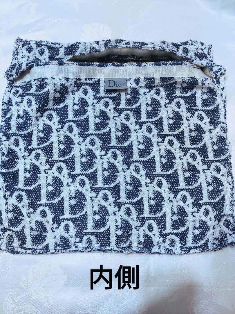 美品Diorディオール クッションカバートロッター柄ネイビー タオル生地
