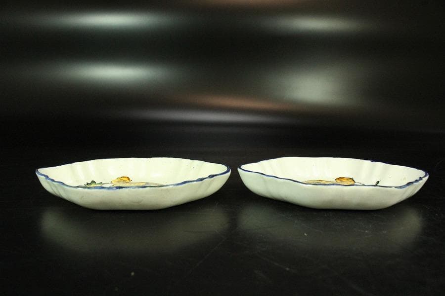 西洋骨董 阿蘭陀 菱皿 一対 時代物(K-A394)