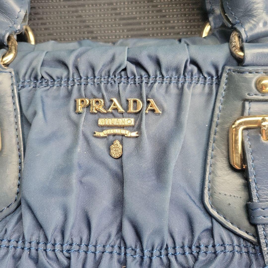 PRADA ネイビー ショルダーバッグ ギャザー入り