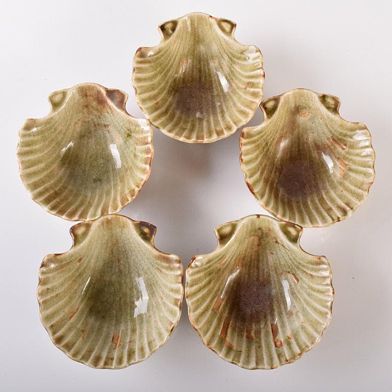 和食器 尾張 御深井焼焼 貝形向付 五客 時代箱付