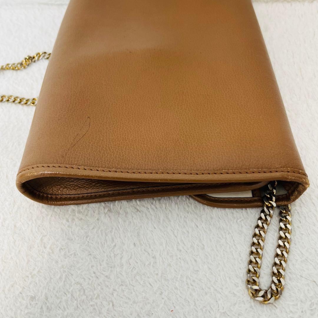 クリスチャンディオール ロゴチェーンショルダーバッグ シボ革 ブラウン 2way