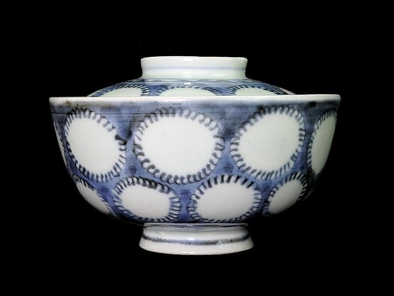 古伊万里　染付　雪輪紋の図　蓋茶碗　E857AS-fbpz