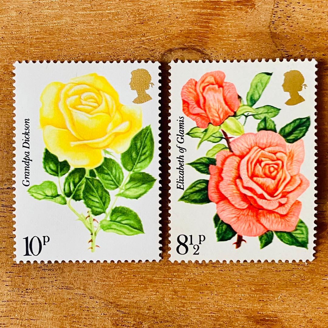 海外 外国 イギリスの切手 未使用 美しいバラの花 2種 アンティーク