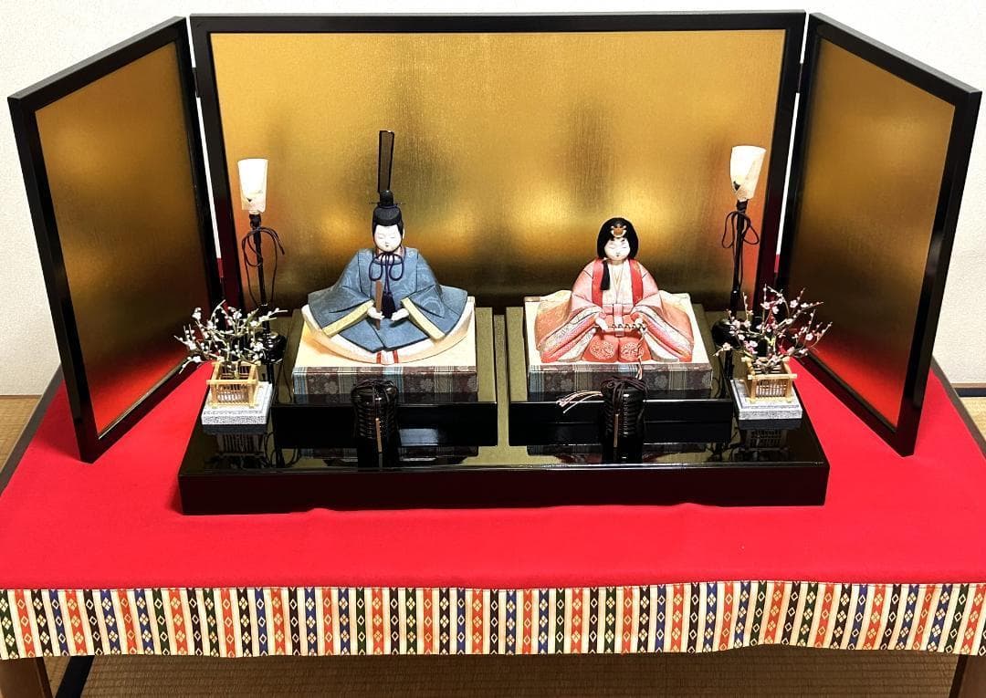 柿沼東光 作 江戸木目込人形 千歳雛　雛人形セット　正絹 西陣織 親王飾 美品