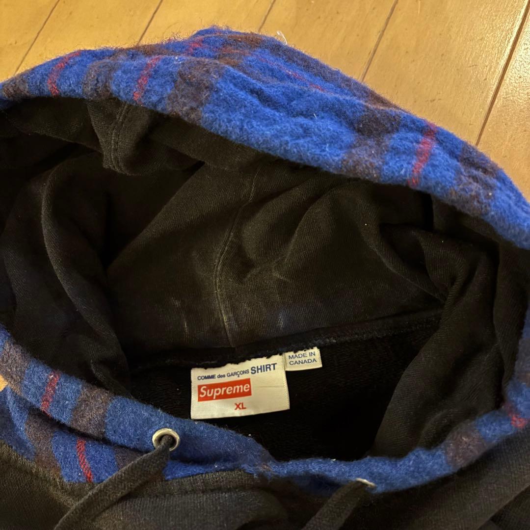 シュプリーム×コムデギャルソン フードチェック柄 パーカー【XL】ブラック