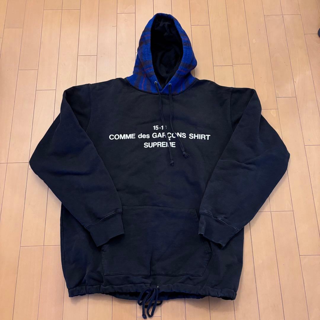 シュプリーム×コムデギャルソン フードチェック柄 パーカー【XL】ブラック