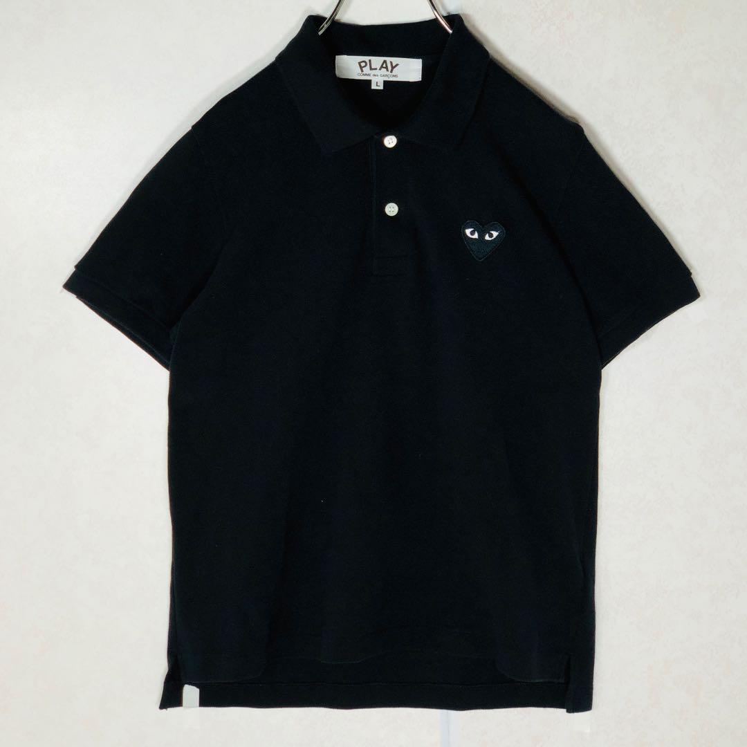 【人気モデル】プレイコムデギャルソン 同色刺繍ハートロゴ 半袖ポロシャツ L 黒