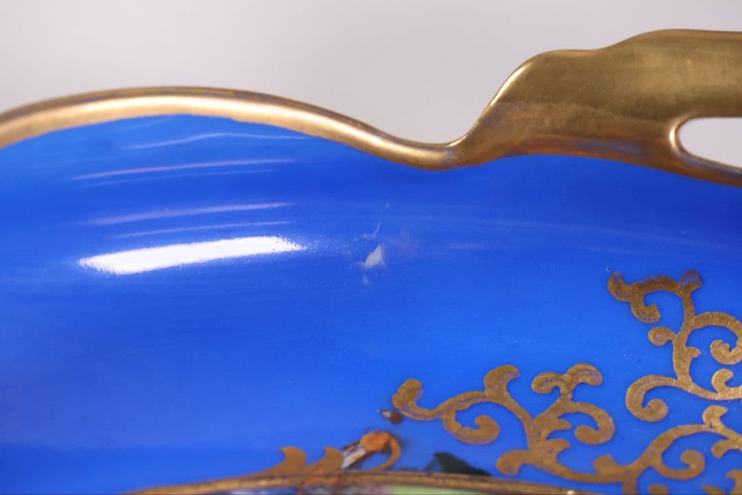 【CM310】オールドノリタケ 風景 白鳥 三足鉢 皿 湖畔 金盛 青 明治