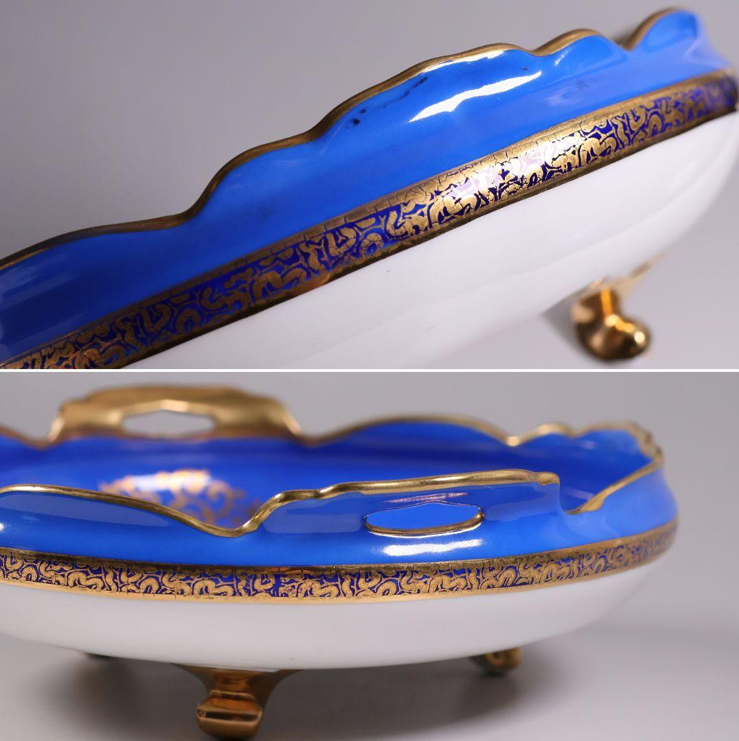 【CM310】オールドノリタケ 風景 白鳥 三足鉢 皿 湖畔 金盛 青 明治