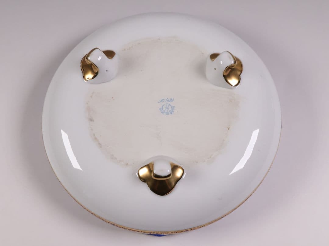 【CM310】オールドノリタケ 風景 白鳥 三足鉢 皿 湖畔 金盛 青 明治