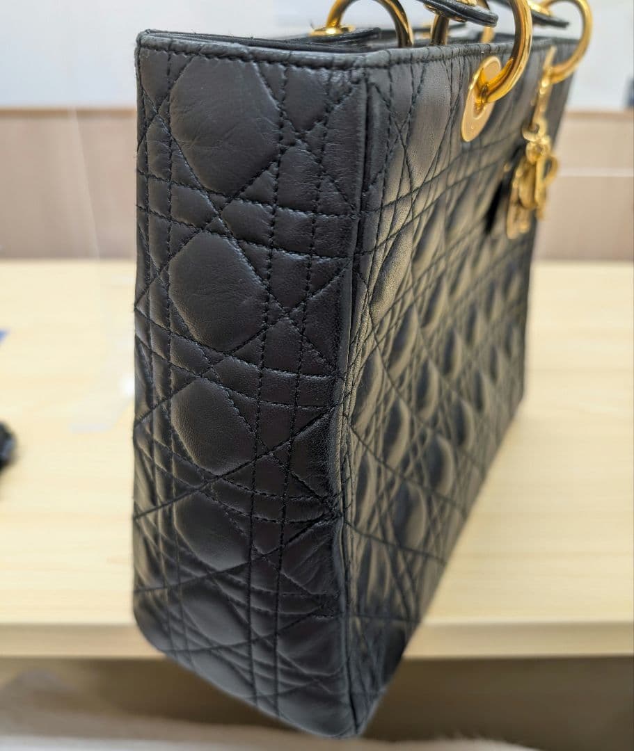 美品 ディオール レディディオール カナージュ レザー ハンドバッグ 黒