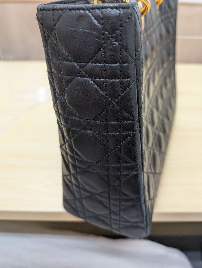 美品 ディオール レディディオール カナージュ レザー ハンドバッグ 黒