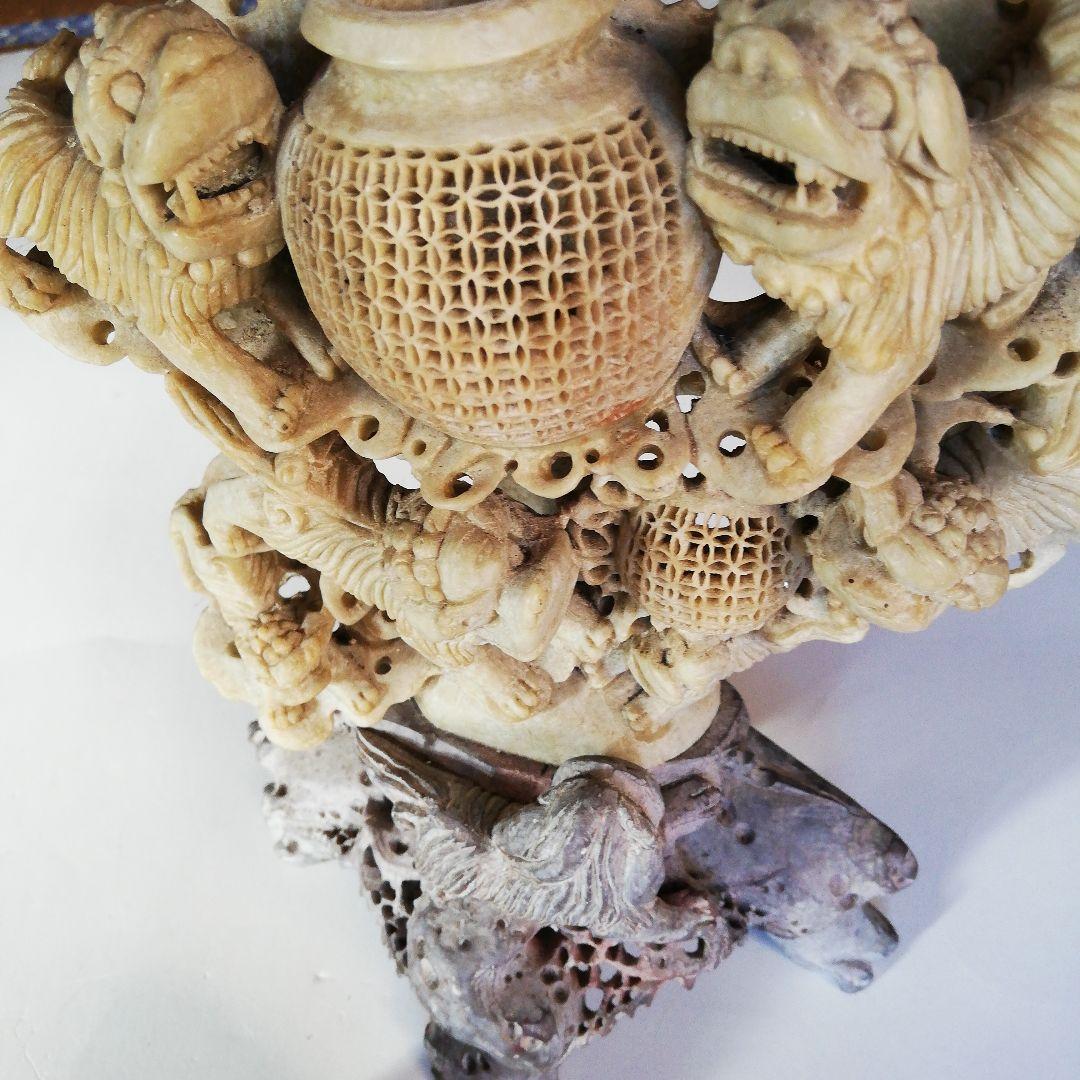 中国 置物 石 犬 彫刻 獅子