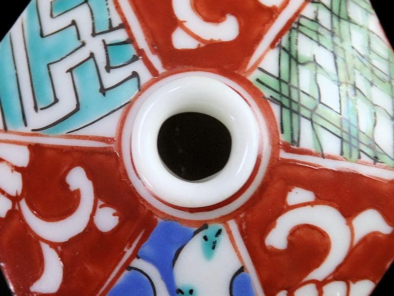 伊万里 瀬戸 色絵 幾何学紋の図 油壷 E421A-fbkn 美術品・アンティーク