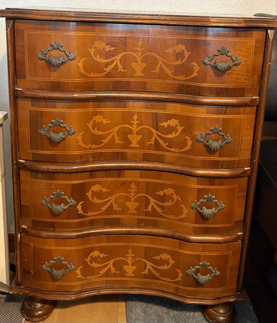 イタリア製 キャビネット チェスト4段 ヴェローナクラシック 丸脚 象嵌