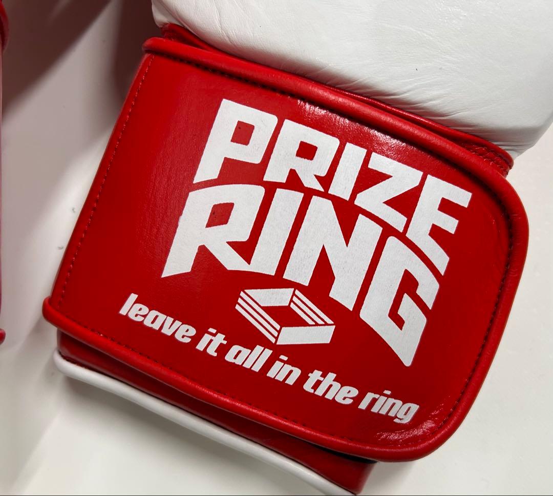 プライズリング ボクシンググローブ 本革製 白/赤16oz 武道・格闘技
