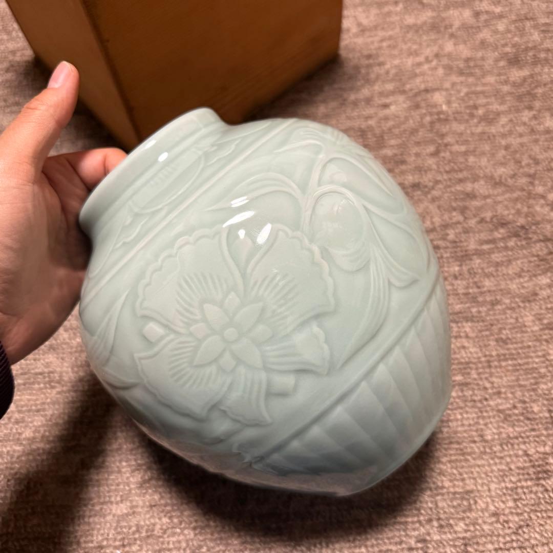 初代 宮永東山作 青磁 花瓶 箱 検索:三浦竹泉 清風与平 高橋道