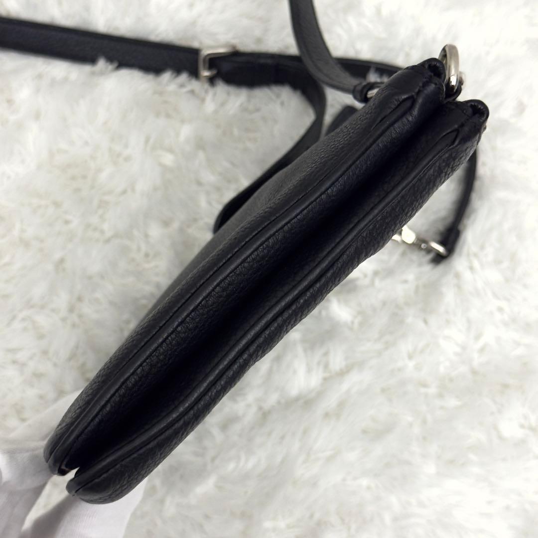 PRADA プラダ ショルダーバッグ レザー ブラック シボ革 シルバー金具