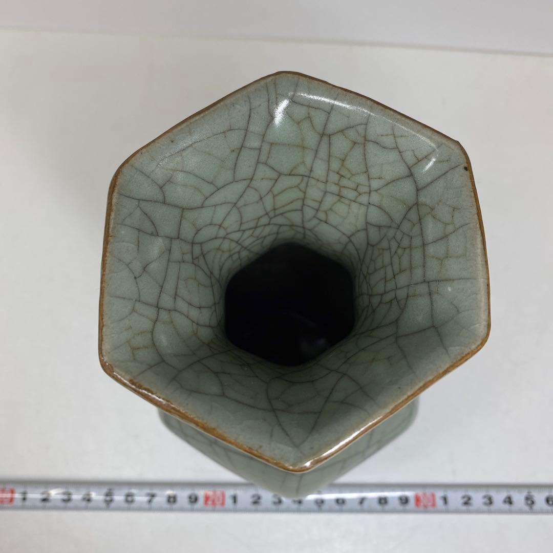 専用 中国古窯 哥窯青磁ヒビ焼 花瓶 高さ約18.4㎝ 東