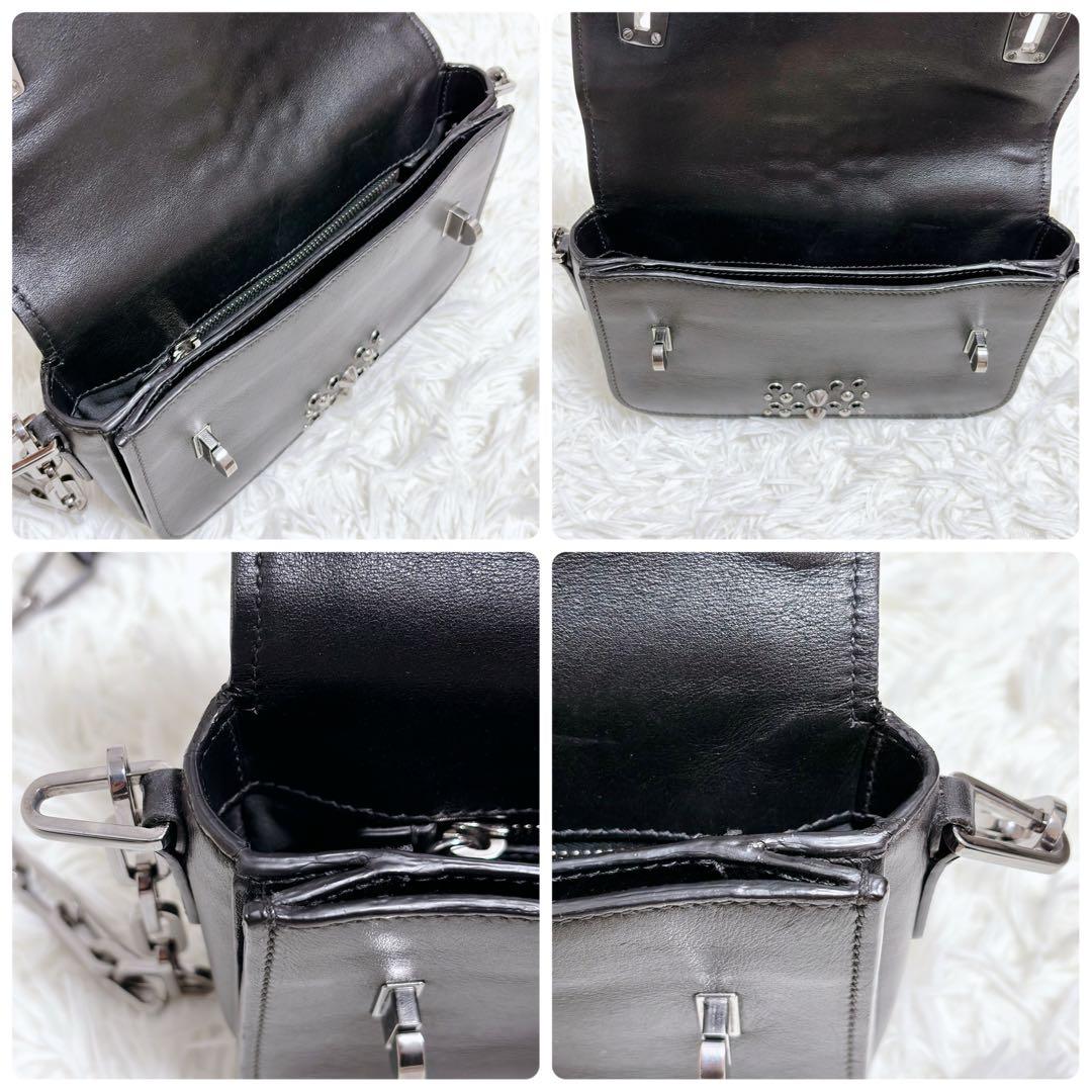 ミュウミュウ ショルダーバッグ チェーン スタッズ シルバー金具 レザー 黒