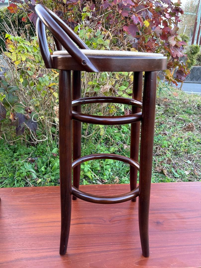 秋田木工　曲木カウンターチェア　ダークブラウン 木製スツールアーチ型背もたれ②