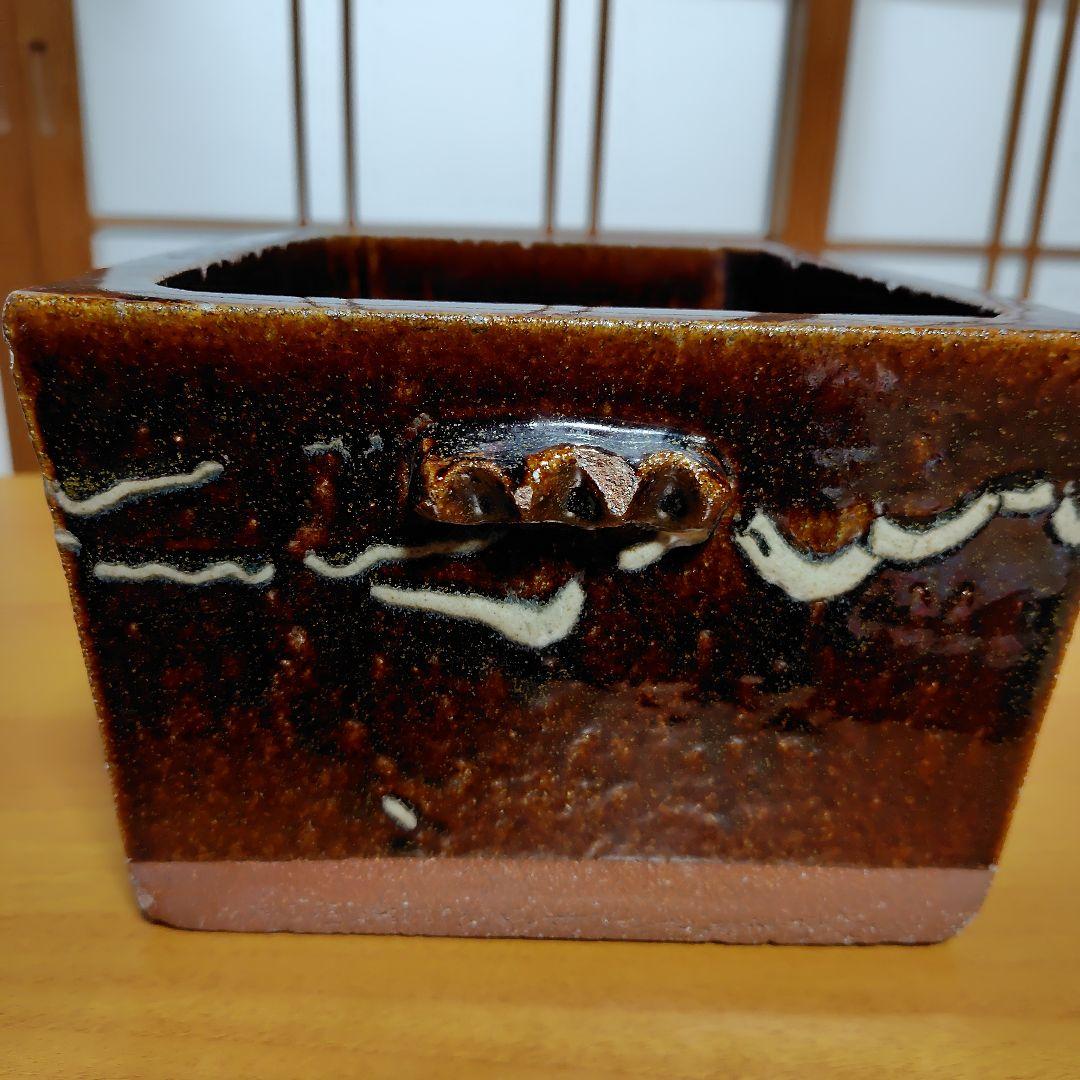 会津本郷焼 宗像窯 鰊鉢 ニシン鉢 角鉢 耳つき 飴釉 民芸