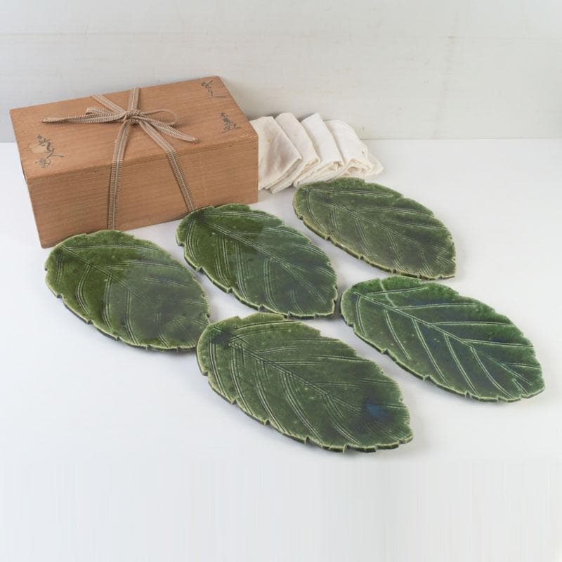 和食器 北大路魯山人作 織部焼 木の葉形 皿 五客 共箱 V 9871 - メルカリ