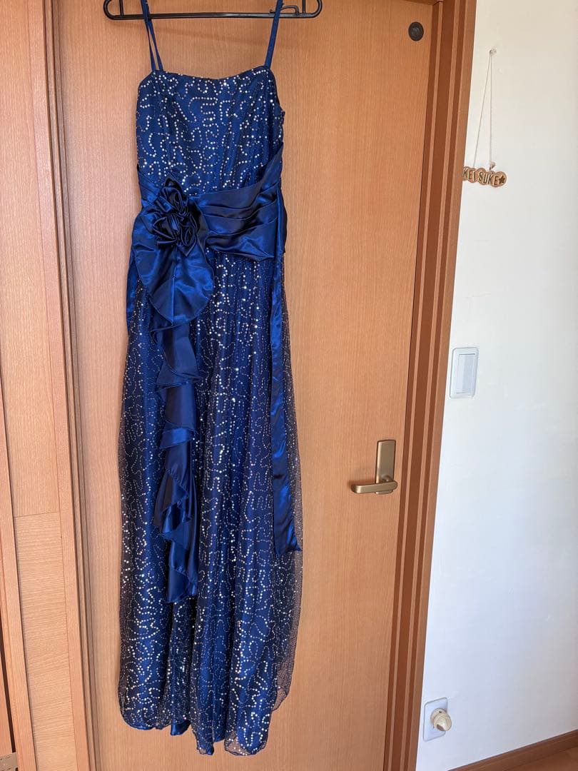 ネイビーブルー スリーブレス ロングドレス