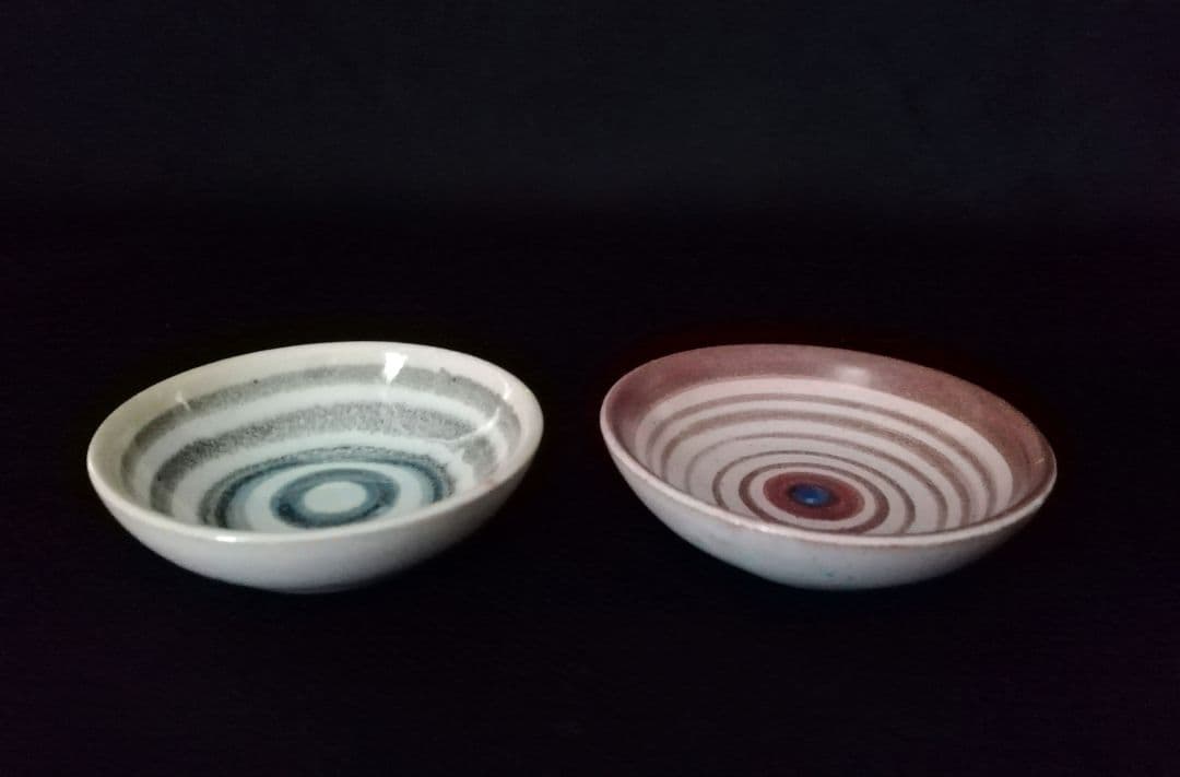 超レア 逸品 マジョリカ古窯 色絵輪線紋小皿 10客 明治期 時代