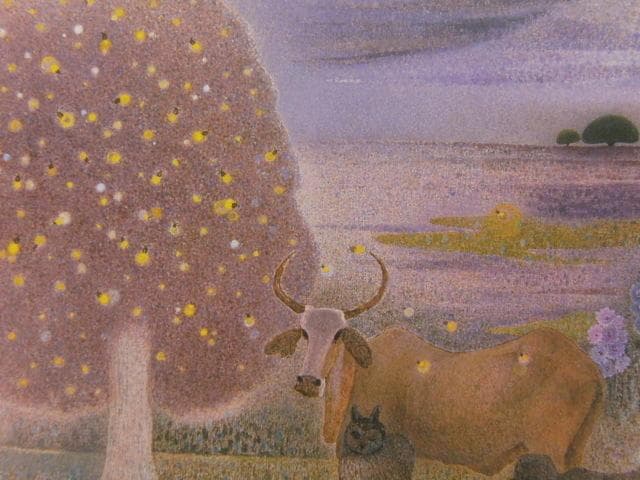 中村セツ子、【蛍の木】、希少な額装用画集より、新品額装付、状態良好