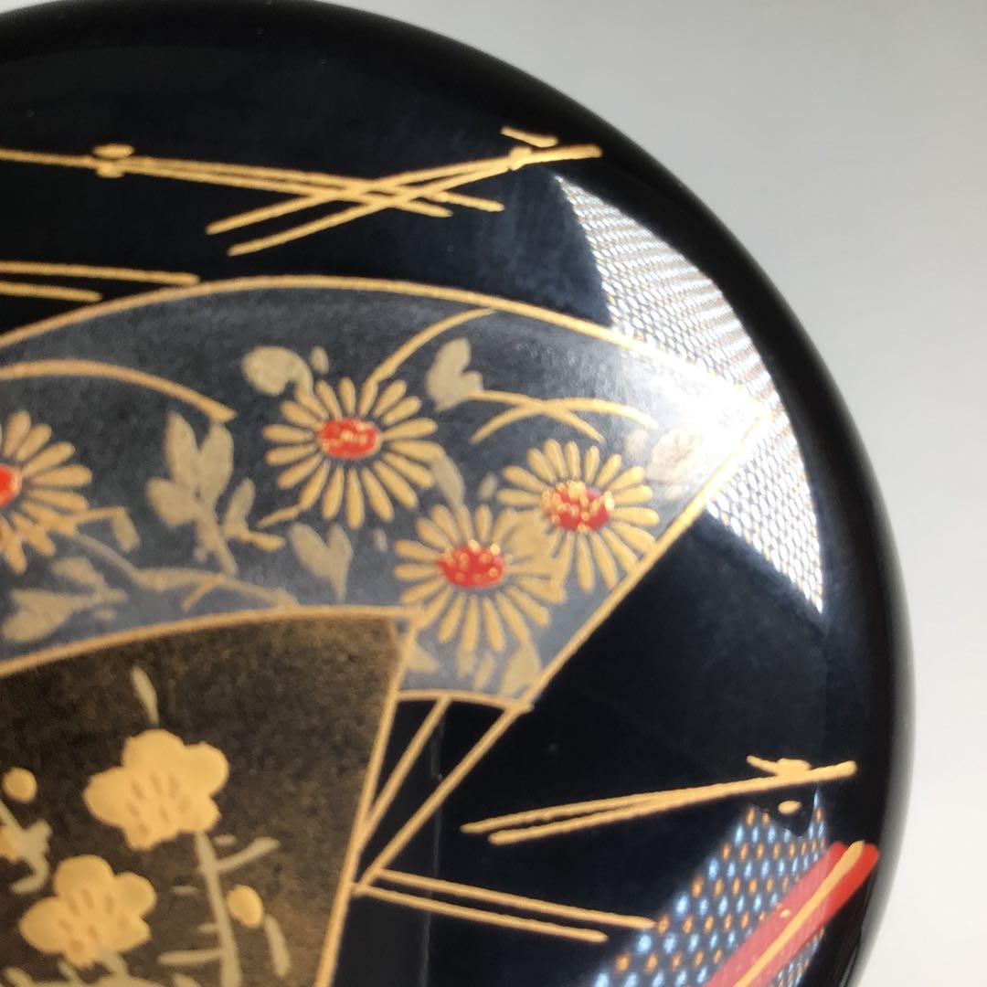 P806 棗 『荒井喜峰作』『黒漆塗』『扇面蒔絵』『利休棗』 共箱 茶道具