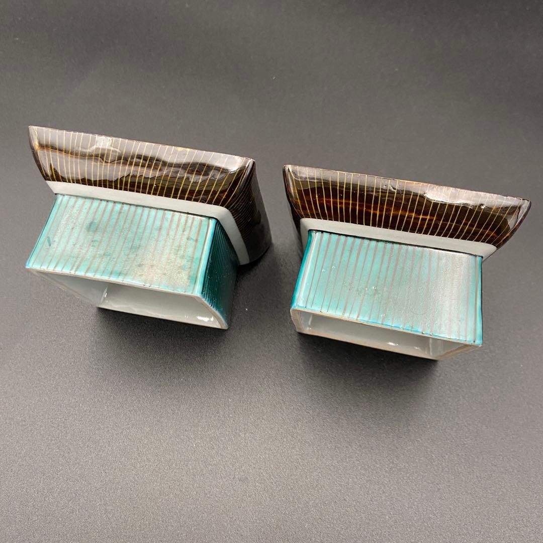 九谷焼 色絵 高台付小皿 角皿 2客 7cm 珍味入 日本料理 料亭 割烹 懐石