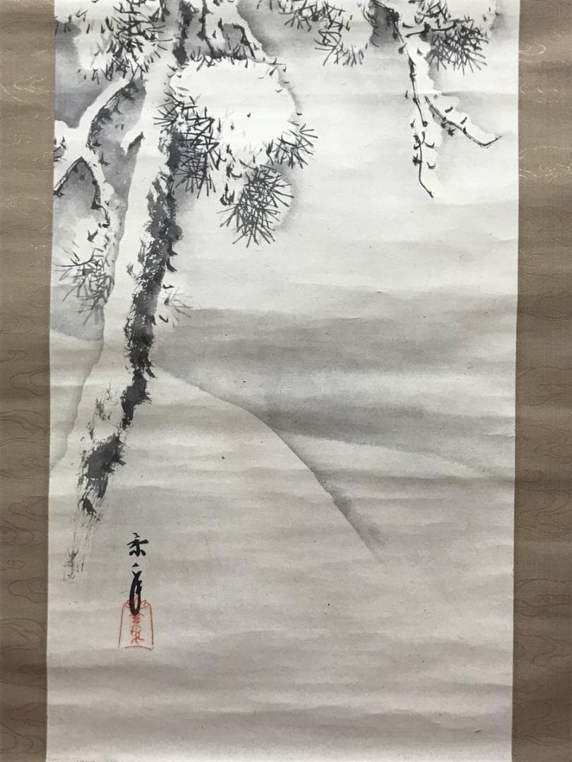 【真作】今尾景年/雪松群鴉図/山水図/雪中図/掛軸/名家伝来/AC-779