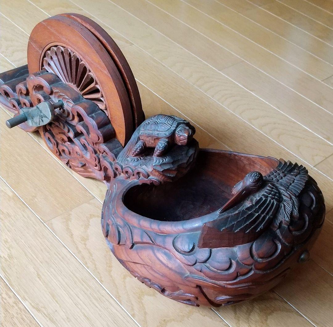 一文字正兼作 【墨壺】 鶴 亀 アンティーク