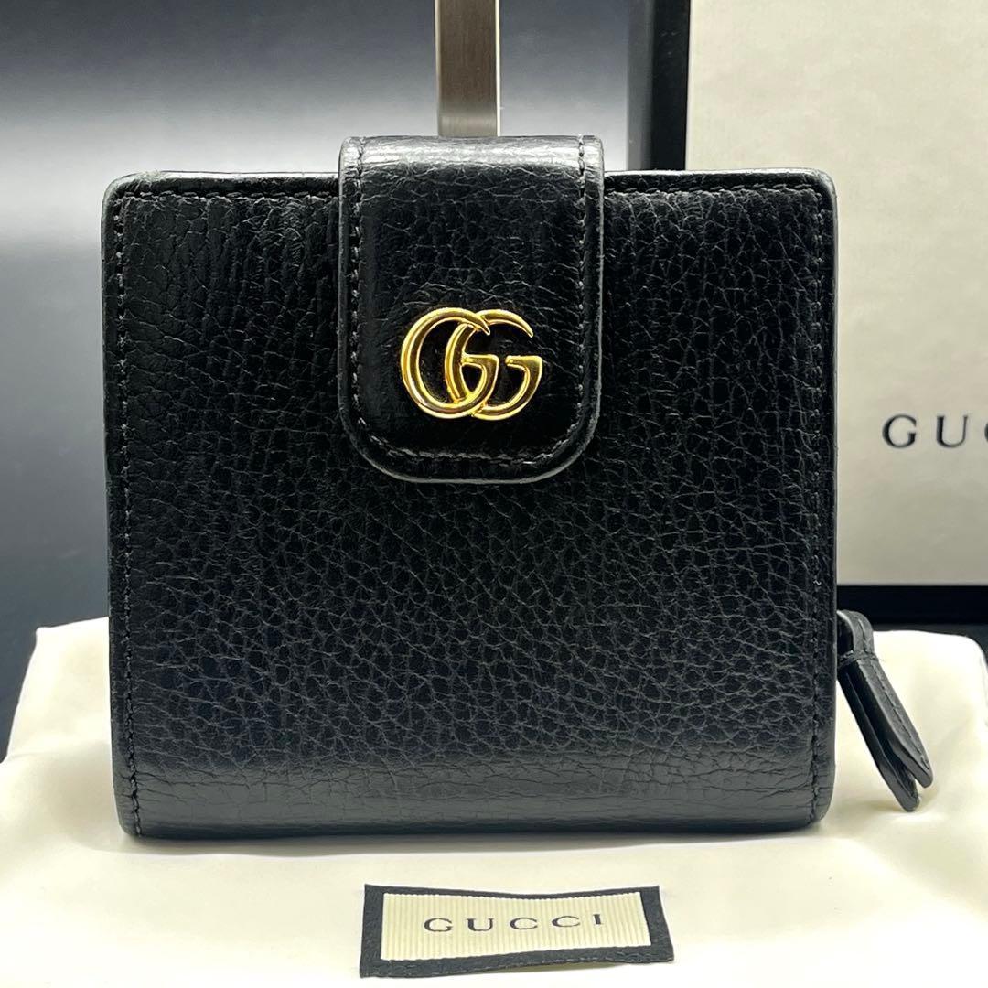 美品✨グッチ 折り財布 コンパクトウォレット マーモント 黒 本革