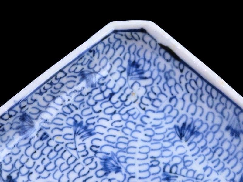 古伊万里 染付 微塵唐草の図 角皿 豆皿 E532AS-fbte