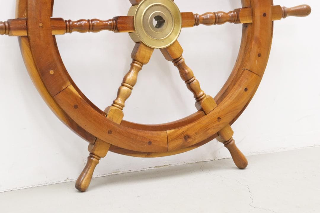 無垢材 操舵輪 かじ 船 舵 ラット ハンドル オブジェ 店舗什器