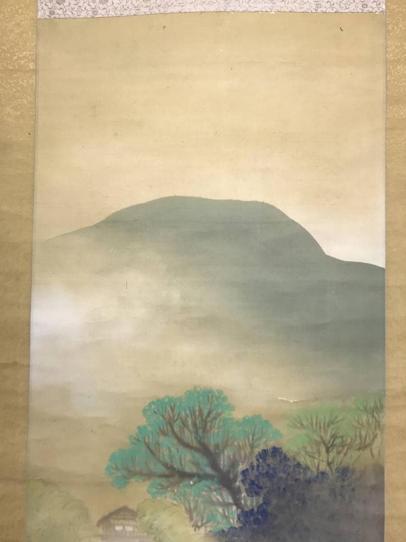 【真作】槙戸寛海/田家の梅雨図/山水図/掛軸/名家伝来/AC-209