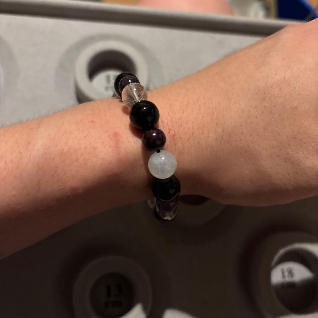 アクアマリン、モリオン、ルチル、アクアオーラ水晶、アメジスト、スギライトのブレス