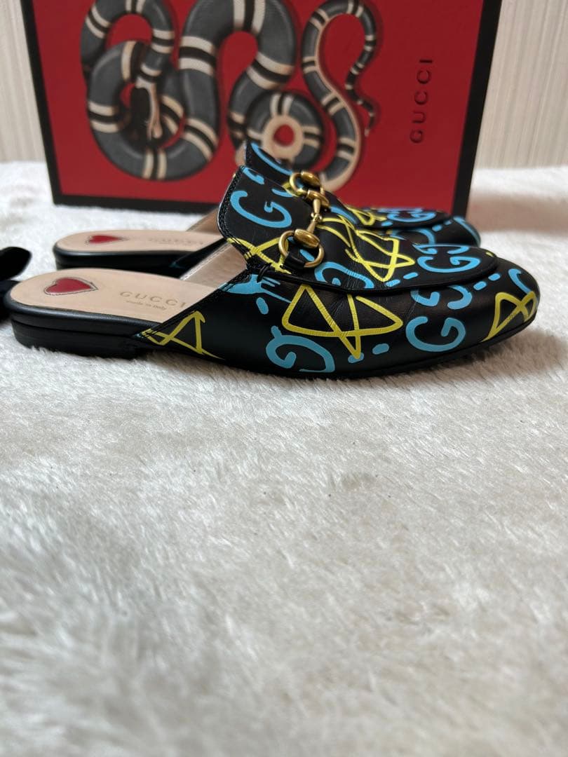 グッチ プリンスタウン ファブリック ミュール ホースビット ゴースト