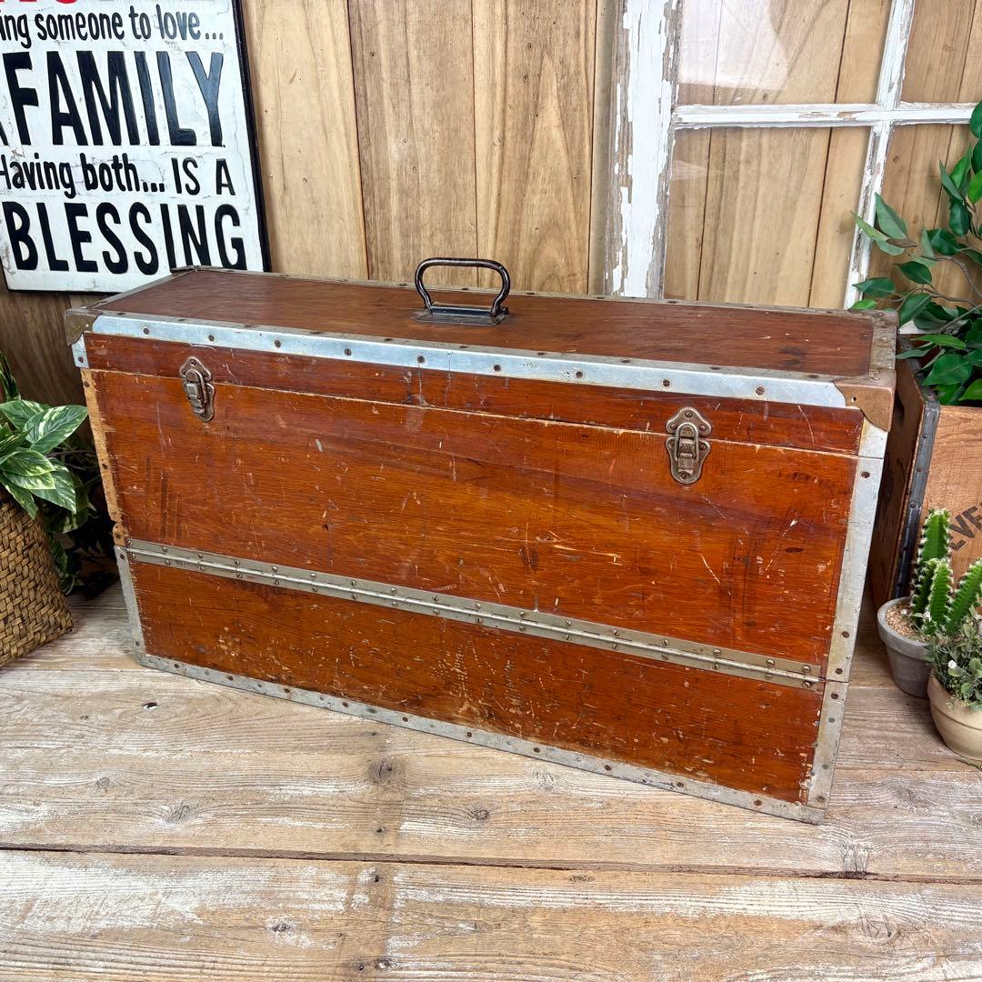 アメリカUSAアンティークビンテージ年代物特大木製ツールボックス工具