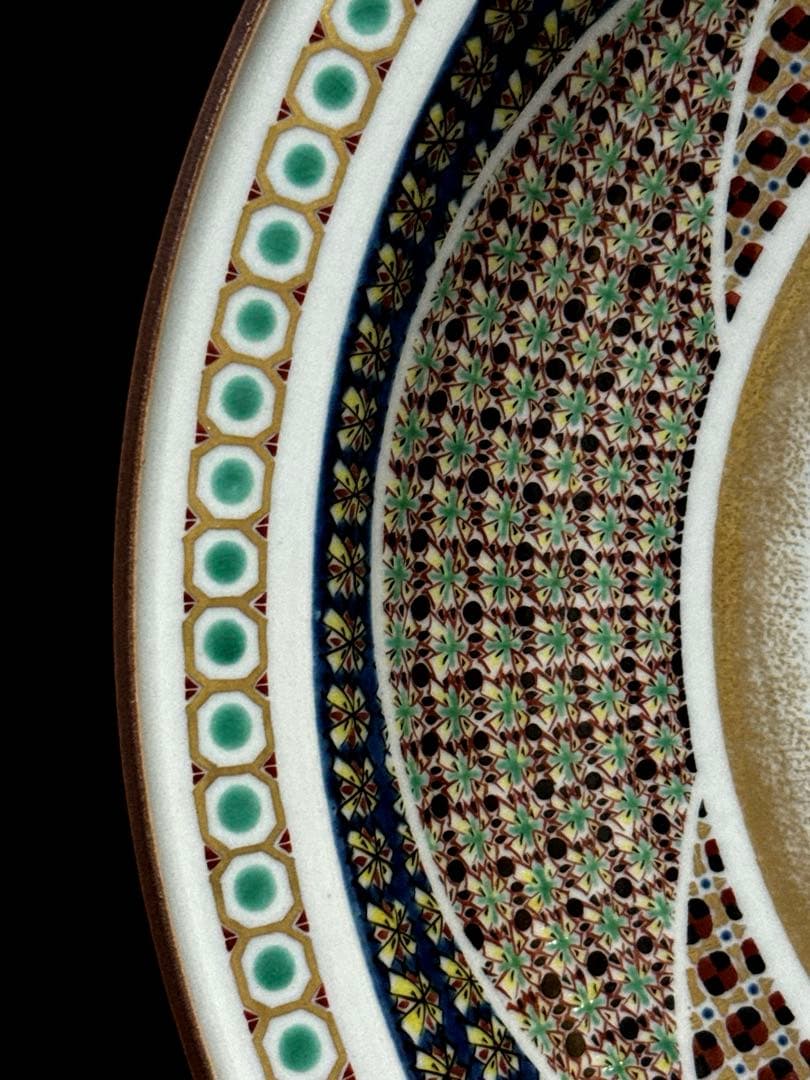 最優品 九谷焼 名人 武腰敏昭 作 色絵小紋蝶図 大皿 飾皿 桐